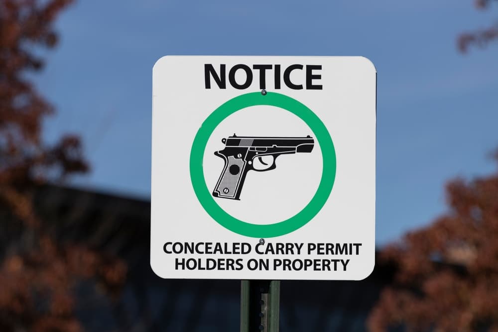 NOTICE - CONCEALED CARRY PERMIT HOLDERS ON PROPERTY sign.